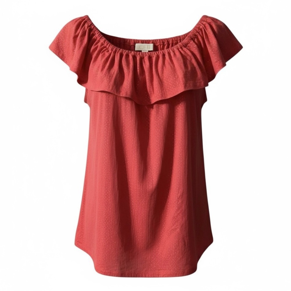 Michael Kors Knit Top Size Large Off Shoulder Peasant Berry Pink Gold Stud Dots